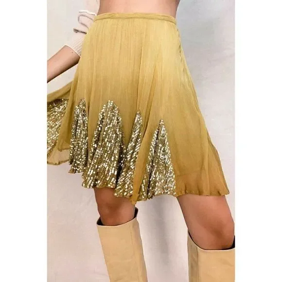 NEW WITHOUT TAG FREE PEOPLE Sz S CAFE MINI SKIRT SEQUIN CHIFFON SWING SKIRT - Picture 2 of 3